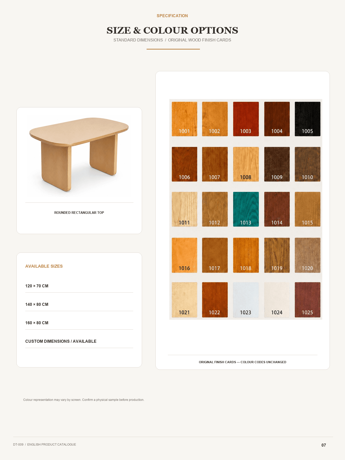 DT-009 · Size and colour options